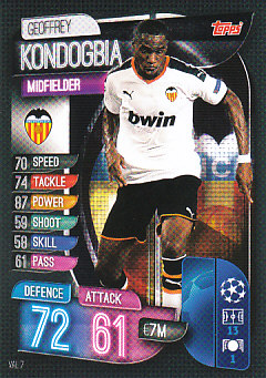 Geoffrey Kondogbia Valencia CF 2019/20 Topps Match Attax CL #VAL7